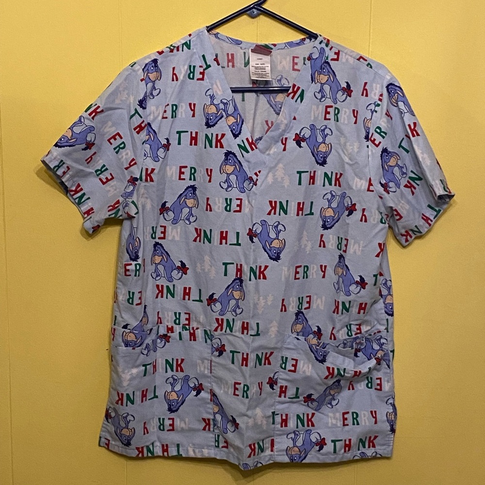 The Wonderful World Of Disney Winnie The Pooh Eeyore Scrubs Top Shirt.